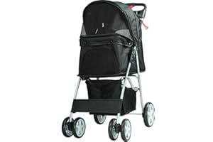 HiPet® Hundebuggy bis 20 kg Faltbar Klappbar Hundewagen Buggy für kleine Hunde und Katzen Haustiere Buggy Pet Stroller Jogger Katzenbuggy für Hunde Katzen - mit Großem Einkaufskorb (Schwarz)