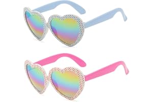 Hifot 2 Paia Occhiali da Sole Bambina 3 Anni - 10 Anni, Colorati Occhiali da Sole Bambino con Montatura a Forma di Cuore, Lenti Occhio Cuore con Protezione UV, per Feste Viaggio Estive Costumi Regali