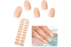 EBANKU 20PCS Smalto Adesivo per Unghie, Rosa Nudo Unghie Gel Adesive UV Smalto Adesivo Gel UV Full Wraps Lampada UV/LED con Lima e Stick per Donne Ragazze