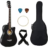 Festra 38C, Acoustic Guitar Kit with Bag, Strap, One Pack Strings And 2 Picks - 38 Inch (Black): 