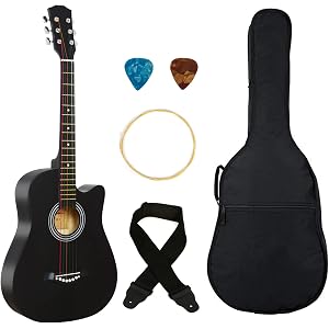 Festra 38C, Acoustic Guitar Kit with Bag, Strap, One Pack Strings And 2 Picks - 38 Inch (Black)