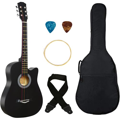 Festra 38C, Acoustic Guitar Kit with Bag, Strap, One Pack Strings And 2 Picks - 38 Inch (Black)