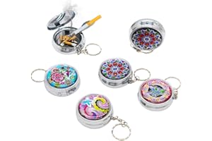 LZYMSZ 6Packs Portable Pocket Ashtray, Stainless Steel Circular Ashtray, Key Chain with Cigarette Snuffer, Modern Ash Holder for Outdoor Use