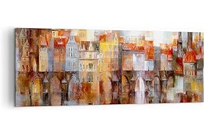 ARTTOR Quadro su Tela città casa popolare Stampe da Parete 140x50cm Quadri Moderni Soggiorno Camera da Letto Cucina 1 pezzo Grandi XXL Decorazione Murale Wall Art Canvas Grafica Immagini AB140x50-3476
