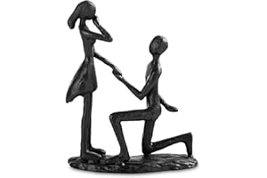 Sziqiqi Iron Propose Marriage Figurines for Table - Vintage Metal Couple Statue Black Sweet Romantic Sculptures Ornament 6 Years Iron for Her Women Girlfriend Bride Couples Lovers