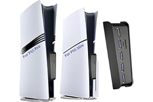 MEGADREAM 6-portowy hub USB do konsoli PS5 Pro/Slim, szybki port ładowarki Expander Hub z 4 USB-A 2.0 + 1 portem ładowania USB + 1 portem typu C, kompatybilny z PlayStation 5 Pro/Slim Front Jacks