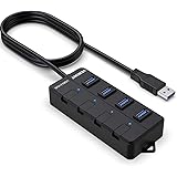 VEMONT USB 3.0 Hub, 4-Port USB Hub Splitter mit verlängertem 1.2m Kabel, Datenhub mit einzelnen LED Power Schalter für Apple MacBook Air/Pro/Mac Mini/iMac/MacPro/ Windows Laptops und Ultrabooks