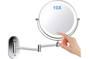Namotu - Espejo de pared (10 x 10 cm, espejo de maquillaje, espejo de baño, 7 pulgadas, espejo de pared doble, giratorio y extensible a 360 °, alimentado por 4 pilas AAA(no incluidas)