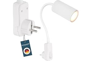 bmf-versand® Lampada da parete con interruttore – Lampada da parete per interni con spina – Lampada da parete bianca – Lampada da lettura Bianco – GU10