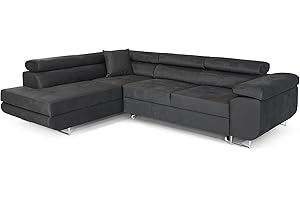 ‎COMFORTINO FURNITURE COMFORTINO FURNITURE Ecksofa mit Schlaffunktion PASTI L-Form, Sofa Couch mit Bettkasten, 3-Sitzer Eckcouch, Schlafsofa für Wohnzimmer, Big Sofa Couch mit Schlaffunktion (Dunkelgrau, Ottomane Links)