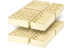 Yucch Aufbewahrungsbox für Unterwäsche,Schublade Organizer,Benutzt für Kleiderschrankschubladen Divider,Socken,BHS und Krawatten,Faltbox Stoffbox für Schrank (8er Set Beige)