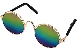 YAODHAOD Pet Dog Cat Sunglasses, Classic Retro Round Metal Prince Princess Sunglasses Puppy Katie Photo Props Toys（2 Pack) (8cm, Multicolored gradient)