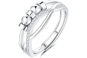 Cangall Silber Anxiety Rings, 925 Sterling Silber Damen Angst Rings, Offen Einstellbar Anti Stress Rings, Spinner Fidget Ring Dekompressionsringe, Unendlichkeit Achtsamkeitsring mit Perlen & Zirkonia
