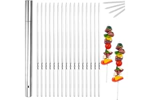 LANSKYLAN 24 Pcs Brochettes Pour Barbecue en Acier Inox Pique à Brochette 33cm Pic à Brochette avec Poignée Brochette Inox Bâtons de Brochettes Réutilisables Brochette BBQ Plate pour Viande Légume