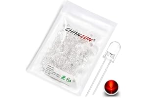 Chanzon 100 Piezas luces de diodo LED rojo de 5mm (transparente redondo transparente DC 2V 20mA) Componentes electrónicos Diodos emisores de luz indicadora