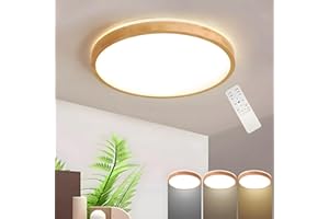 WayLuoung Lámpara De Techo LED De Madera | Ø50cm 3000-6000K 36W | Lámpara De Madera Natural Con Brillo 360° Parte Superior Redondo Dormitorio Sala De Estar Habitación (Regulable Con Control Remoto)