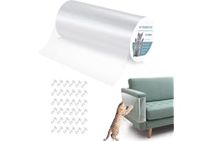 Pidsen Protector de Muebles Gatos, 20x300cm Cinta Adhesivo Protector Sofa Gatos Arañazo, Transparente Protectores de Sofá para Gatos y Perro con Tornillos, Películas Adhesivas Protección para Mueble
