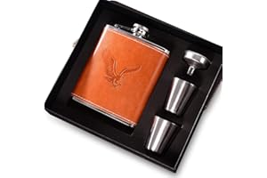 CRYSTALJ Flasque Alcool gainé de cuir en acier inoxydable Parfait pour 7oz/200ml Cadeaux Hommes anniversaire Anniversaire (Marron)