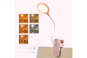 Akynite Różowa lampka do czytania 3 W, z baterią, ładowanie przez USB, 28 diod LED, mała bez kabla, lampa biurkowa, wyciskana dotykowa, 5 zmiany kolorów i 5 jasności, przenośna lampa LED z klipsem do