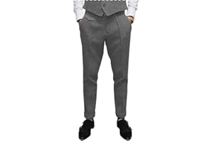 AeoTeokey Pantalones de traje de vestir retro para hombre, pantalones de lana de tweed con frente plano en espiga