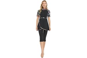 BLUESNOW Rash Guard Beachwear Bescheidene Bademode für Damen Kurzarm-Badeanzug Burkini-Modest-Kostüm Übergröße