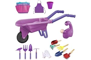 fisca Lot de 15 outils de jardinage pour enfants, avec brouette, pot de fleurs, sac de rangement, râteau, fourchette, pelle, tablier, ensemble d'outils de jardinage pour enfants et filles