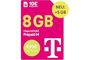 Telekom MagentaMobil Prepaid M mit 13 GB Highspeed-Volumen | 5G/LTE Max & Allnet Flat in alle dt. Netze | unverbrauchtes Datenvolumen weiter nutzen | EU Roaming & Hotspot Flat | 10 EUR Startguthaben