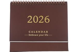 SHINEOFI Desk Calendar 2025-2026 Small Desktop Standing Flip Calendar for Home School Office Monthly Planner Coffee 19x16.5cm