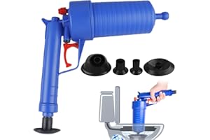 GOMETY Déboucheur de tuyaux à air comprimé 3,5 bar avec 4 adaptateurs en caoutchouc, pompe de débouchage à air comprimé pour WC, douche, lavabo, cuisine, nettoyage (bleu)