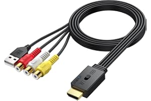 AUTOUTLET RCA till HDMI-omvandlare 1080P/720P HD-konvertering, avlasta din barndom med retrospel på moderna TV-apparater, inbyggd kabel, omedelbar plug & play för Wii, PSOne, PS2, N64 med 60 cm kabel