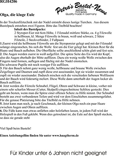Petra’s Bastel-News A-RG4506F Filzbastelset, „Eulen“ für 2 Figuren, inklusive Filznadel, Farbe und Kleber - 6