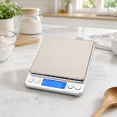Dijital Mutfak Terazisi 3 KG, 0.1 Gr Hassas Tartım, Paslanmaz &Ccedil;elik Y&uuml;zeyli, LCD Ekranlı, Dara Fonksiyonlu Hassas Gram &Ouml;l&ccedil;er