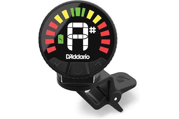 Accordeur de violoncelle et de basse rechargeable D'Addario Nexxus 360 - Accordeur à pince pour violoncelle et basse - Arrêt automatique - Écran LED couleur réglable