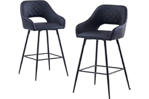 JaHECOME Bar Stools Set of 2 Black Leatherette Exterior Bar Chairs Breakfast Dining Kitchen High Stools with Armrest, Backrest for Breakfast Bar, Counter Kitchen and Home