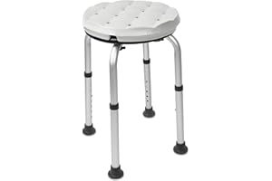 KMINA Shower Stool with Foam Cushion, Adjustable Height, Non Slip Rubber Ends, Free Assembly, Extra Comfort - Made in Europe
