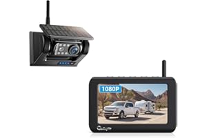 ERAPTA Solar Powered Wireless Reversing Camera Kit 5" 1080P Monitor, 9600mAh Rechargeable Battery 1 Min DIY Installation & Support 2 Split Screen, IP69K Waterproof Reversing Camera for Car Van Truck Trailer