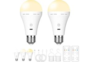 BOBOPAI USB Aufladbare Glühbirne Mit Fernbedienung, 3 Farbtemperaturen, E27 LED Dimmbare Batterie Glühbirne, 7W Touch Control Lampe Mit Timing Funktion, Akku Lampen Mit Haken, 2600mAh,2 pack