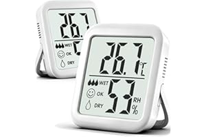 Antonki 2 Pièces Hygromètre Intérieur, Thermomètre Intérieur pour la Maison,Moniteur de Température et Humidité pour la Chambre à Coucher, Bureau, Couveuse, Plantes, Reptiles - Batterie Incluse