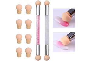 iCovalescent 2 Pcs Pennello de Unghie con Spugna, incluso 4 Testine di ricambio, Doppia Testa Spugna di Pennellino per Unghie, Strumento per Unghie Sfumato per Uso Domestico o Salone