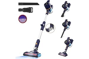 TASVAC 22000Pa Akku Staubsauger, Staubsauger Kabellos mit Knickgelenk, Vacuum Cleaner Akkusauger,40 Min Laufzeit, 6 in 1 kabelloser Staubsauger Stielstaubsauger für Hartböden Teppich Tierhaare N7 D1