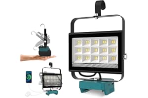 ILIKEPOW Projecteur LED Rechargeable pour Makita 18V Batterie,60W 4500LM Projecteur LED Chantier Portable, Lampe LED avec Charge Type C & USB pour Camping, Chantier, Garage, Atelier(Sans Batterie)