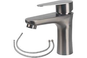 Minnhua Mitigeur Lavabo en Acier Inoxydable 304, Robinet Salle Bain avec Tuyau, Robinet Lavabo avec Accessoires de Montage, eau Chaude et Froide Lave Main (Gris)