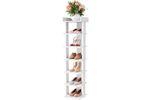 Tienily 7-Tier Narrow Shoe Rack, Wooden Shoe Shelf, Tall Slim Vertical Shoe Display Stand Holder for Entryway, Hallway, Home, Bedroom