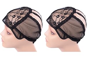 YANTAISIYU Cappucci per parrucca per la produzione di parrucche con elastico sul retro Cappucci per parrucca facili da tessere con plastica 2 pezzi/lotto (nero M 22 pollici)