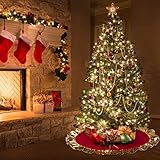 aytai rojo para Base de árbol de Navidad 91,44 cm, único volantes borde de oro, adornos de Navidad decoración de vacaciones