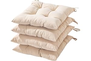 HAMO Garden Chair Cushions Outdoors Seat Pads, Set of 4, 40x40 cm, 16x16 inches (Natural)