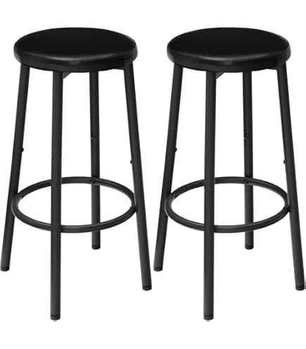 HOOBRO EBK31BY01G2 Barkrukken set van 2 met rugleuning, barstoelen met PU-lederen bekleding, keukenstoelen met voetensteun, voor keuken, woonkamer, bar, eenvoudige montage, zwart
