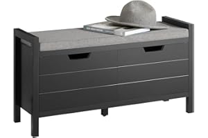 SoBuy Scarpiera Panca Contenitore - Cassapanca Salvaspazio con Cuscino Rimovibile e 2 Ante - Mobile Ingresso per Corridoio o Camera da Letto - Struttura Robusta Nero 91x30x50cm - FSR63-II-SCH