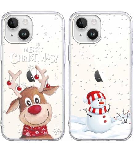 Foonary 2 Pièces Noël Coque Pour Apple IPhone 14 Plus 6,7", Aesthetic Christmas Wapiti Motif Design Cadeau Femme Étui, Silicone TPU Housse Protection Antichoc Case Bumper Cover Pour IPhone 14 Plus,01