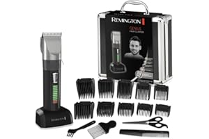 Remington Tondeuse Cheveux [Kit Professionnel] Genius (Moteur résistant, Lames Céramique Auto-Affûtées, Secteur/Sans fil-Batterie Lithium, 10 Sabots) Tondeuse HC5810